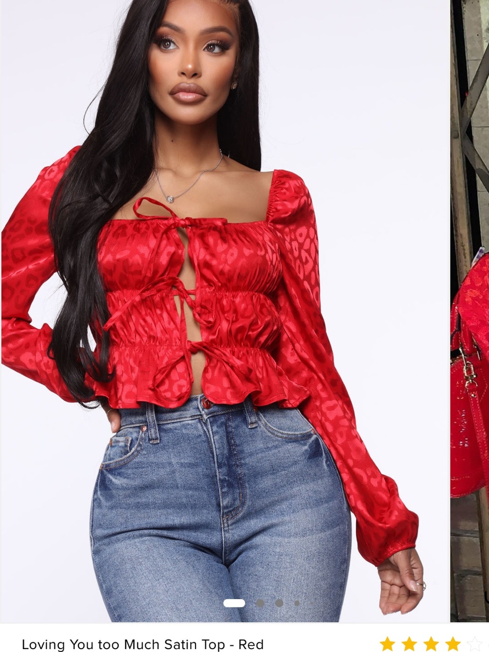 Fashion Nova Red Satin Tie-Front Peplum Blouse